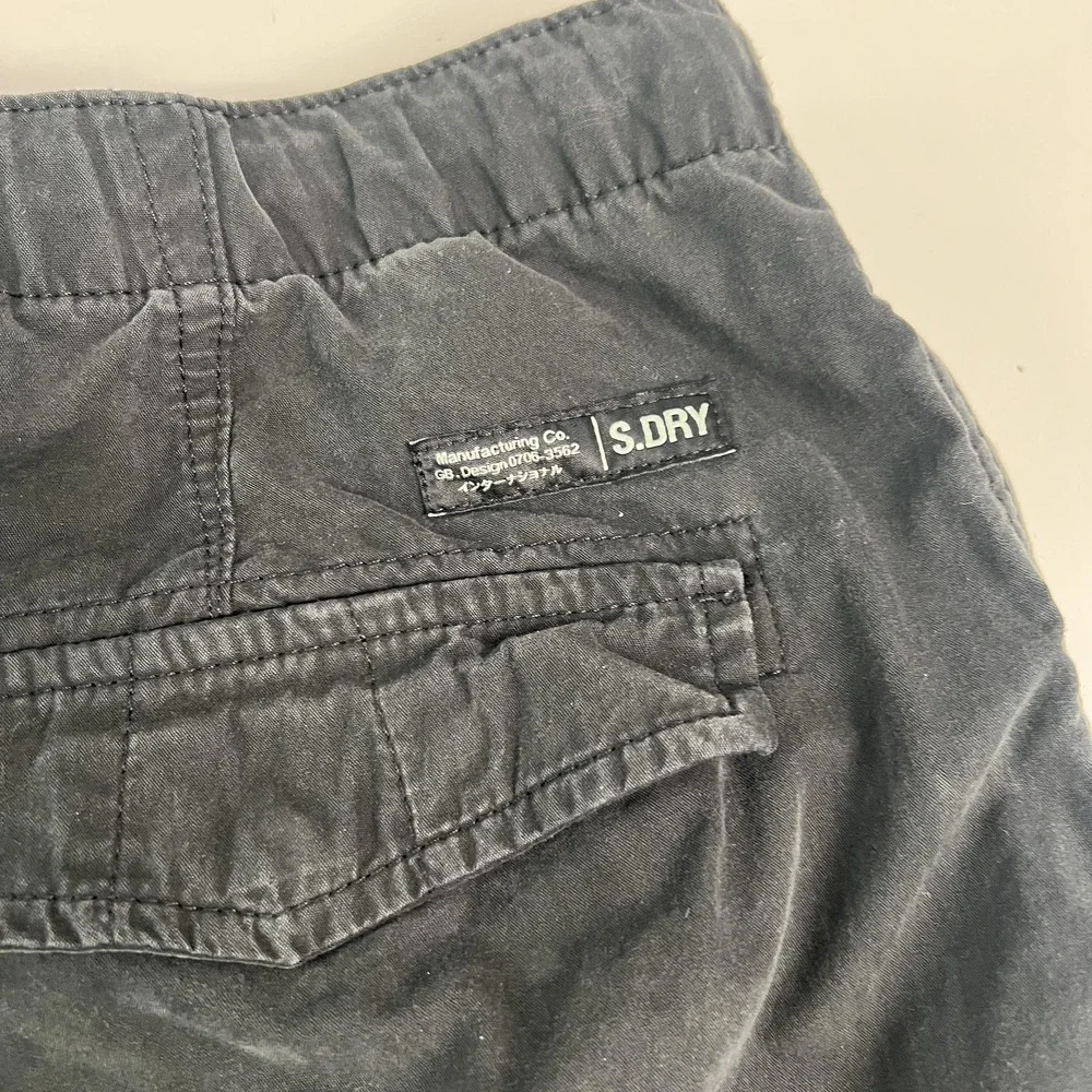 Superdry Ripstop Pants Mens 32x32 Black Cargo Elastic Waist Drawstring Workwear